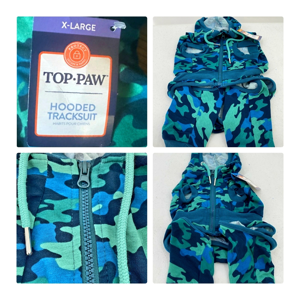 XL Top-Paw Blue & Teal Camo Hooded Tracksuit- Pets
